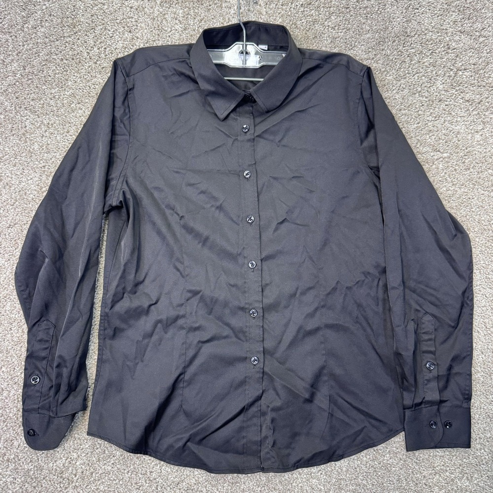 Siliteon Top Womens S Black Button Down Long Sleeve EUC